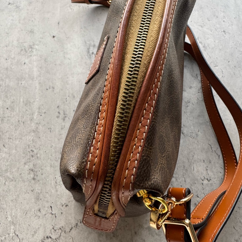 Celine Macadam 老花雲朵包 腋下包 真皮棕色 防水-16