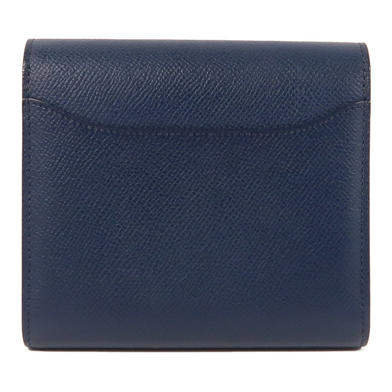 HERMES Epsom皮革Constance Compact Wallet金扣錢包Bleu Saphir-1