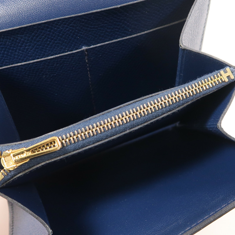 HERMES Epsom皮革Constance Compact Wallet金扣錢包Bleu Saphir-4