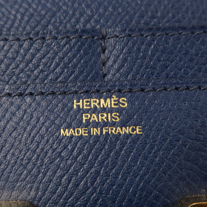 HERMES Epsom皮革Constance Compact Wallet金扣錢包Bleu Saphir-5