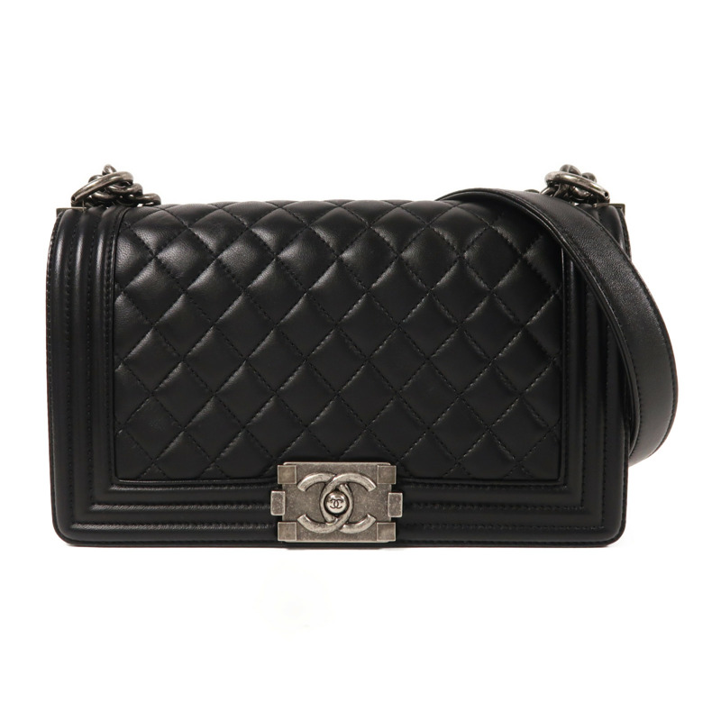 CHANEL 羊皮皮革Boy 25銀扣鏈帶肩背袋-0