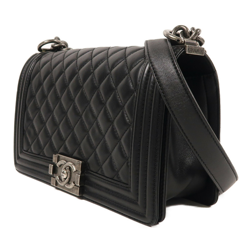 CHANEL 羊皮皮革Boy 25銀扣鏈帶肩背袋-2