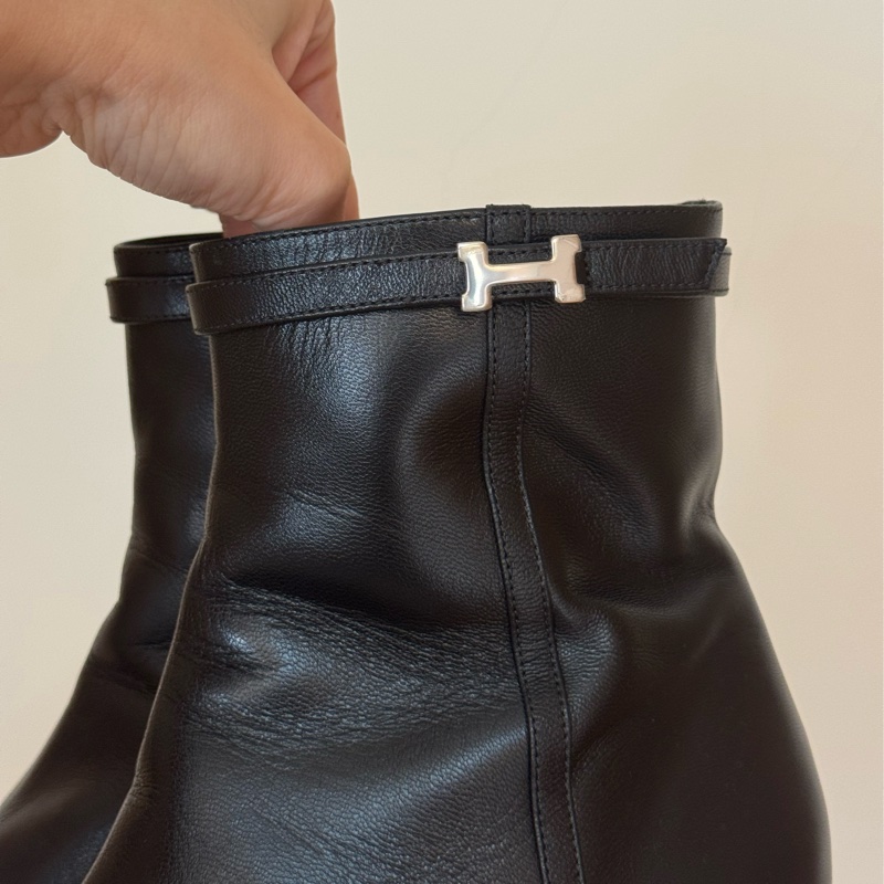 Hermes愛馬仕短靴37 銀釦H logo-3