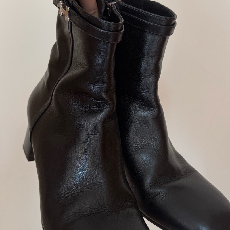 Hermes愛馬仕短靴37 銀釦H logo-11