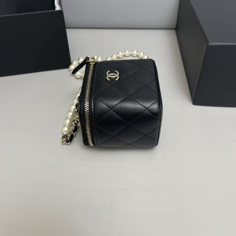 配件全套💓Chanel香奈兒 黑金全皮菱格迷你珍珠鏈條盒子包 31開 肩背包斜背包-2