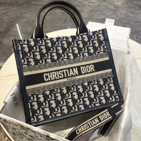 SHIHNA名牌精品*Dior Book Tote 藍色老花 刺繡小型托特包