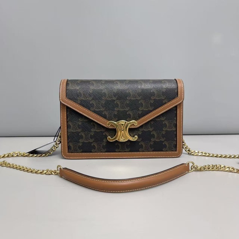 Celine triomphe老花凱旋門信封鏈條包 肩背包斜背包-0