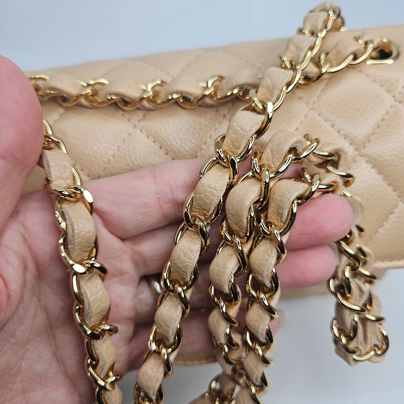 Chanel  Coco 23 奶茶荔枝牛皮下蓋肩斜背包-9