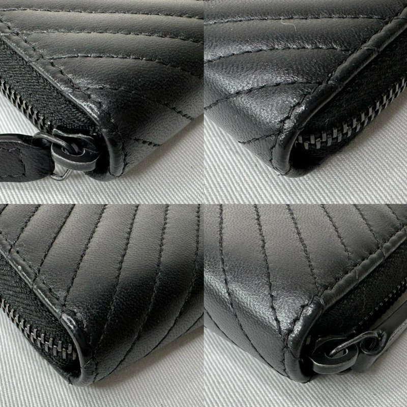 CHANEL 黑牛V型紋拉鍊中夾-10