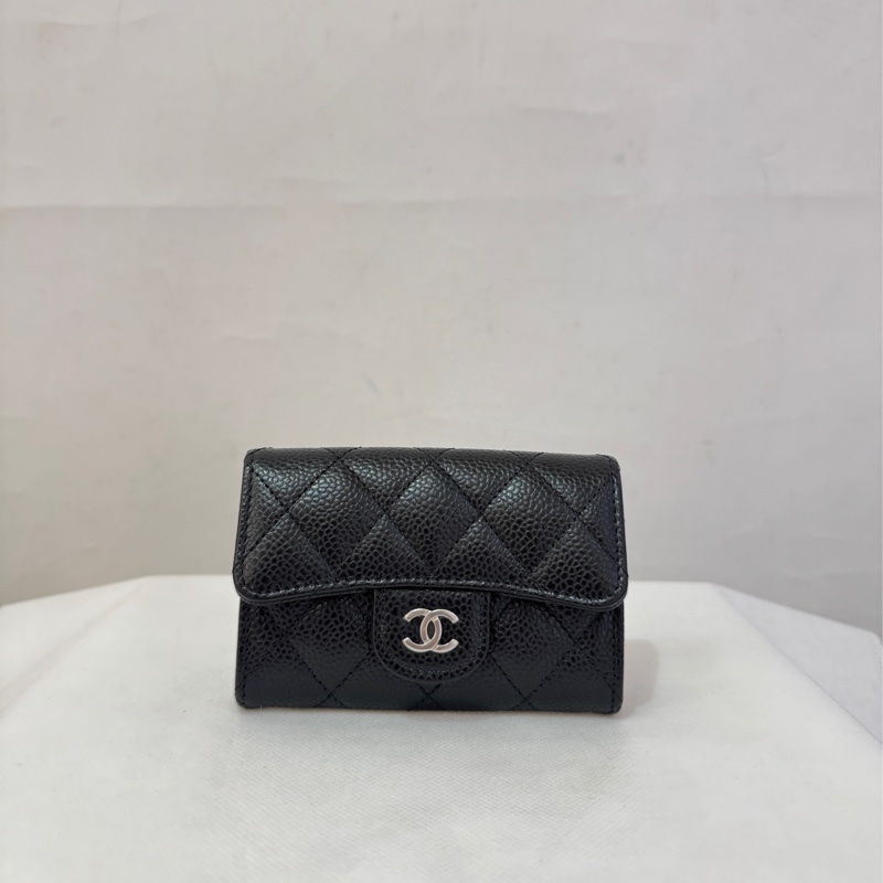 Chanel coco黑荔枝銀釦二折卡夾-0