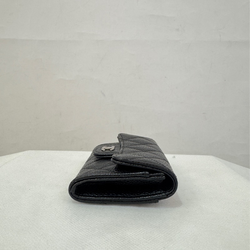 Chanel coco黑荔枝銀釦二折卡夾-1