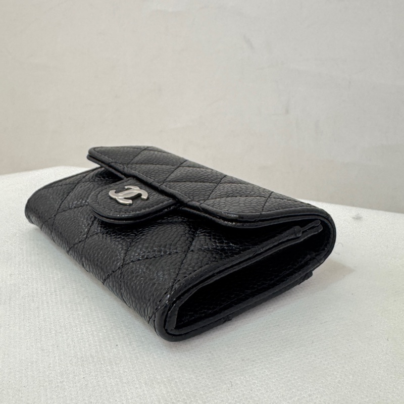 Chanel coco黑荔枝銀釦二折卡夾-4