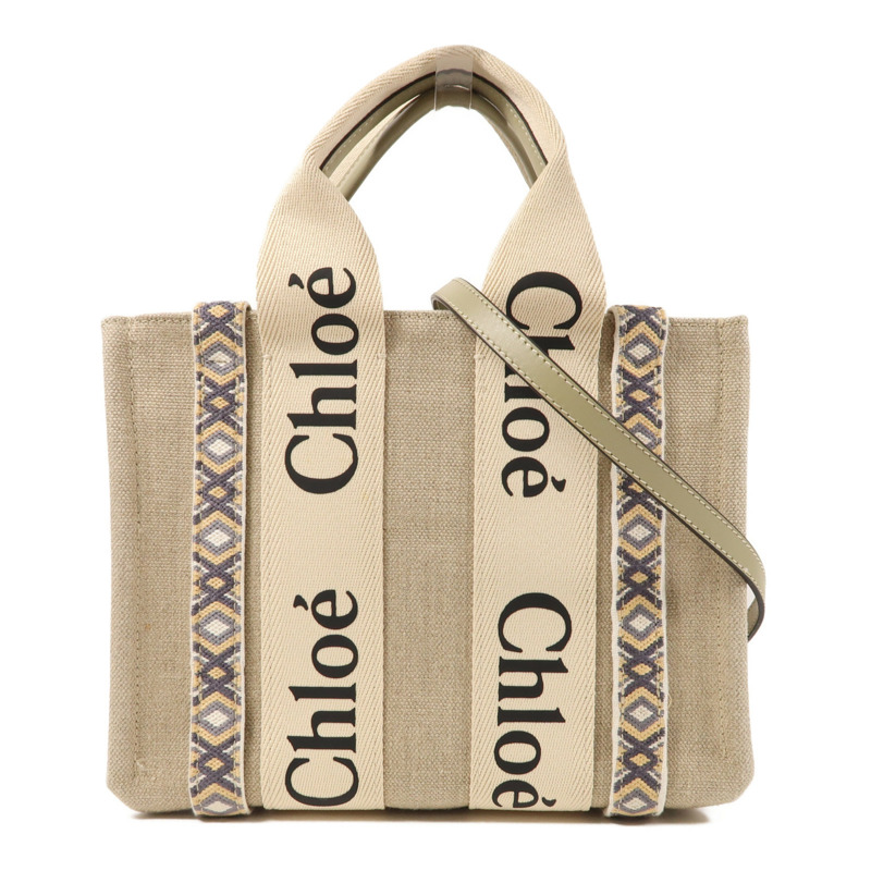 Chloe 帆布Woody Tote Bag Small金扣手挽肩背兩用袋-0