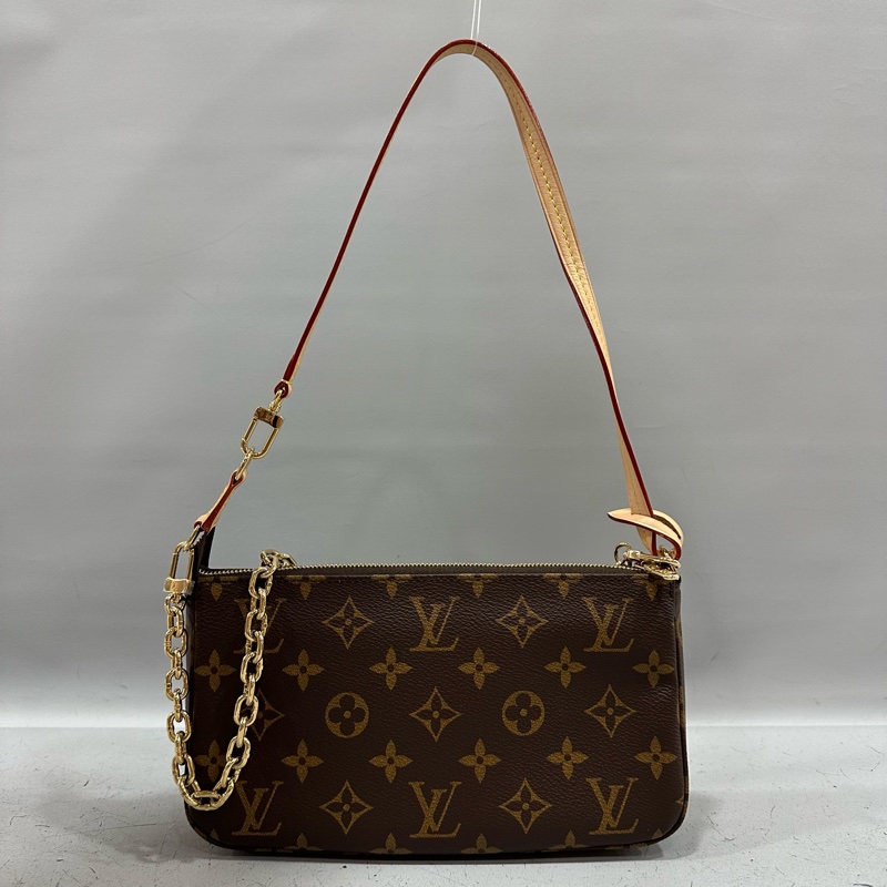 LV M82766 老花金鏈腋下包 麻將包-0