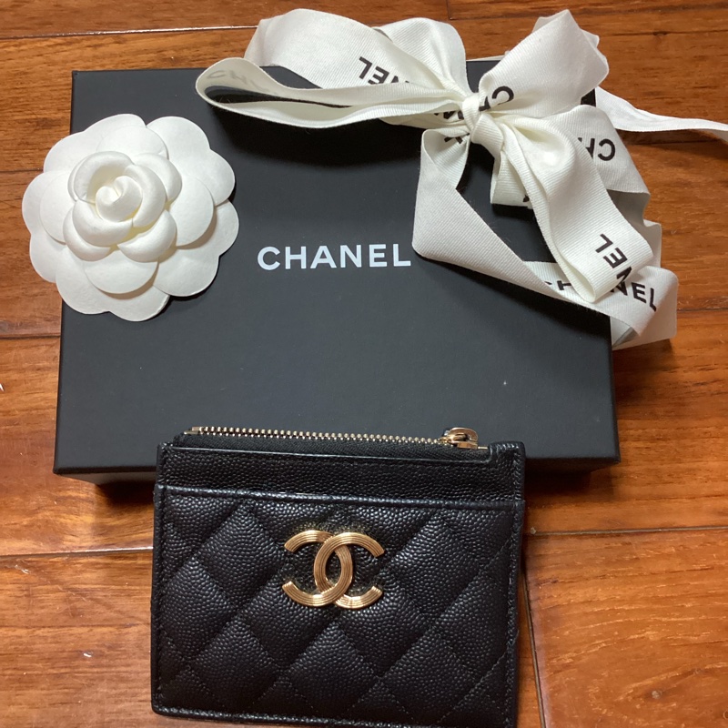 CHANEL經典黑色拉鍊卡包零錢包#晶片款喔~-0