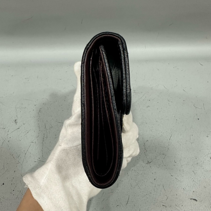 chanel A82288 黑荔枝皮金釦三折短夾-2