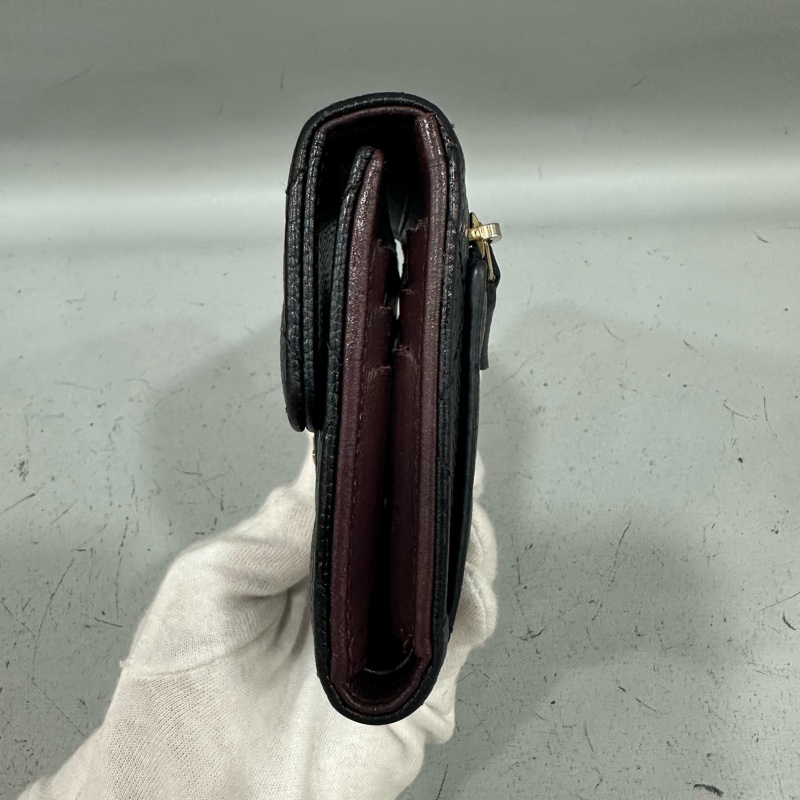 chanel A82288 黑荔枝皮金釦三折短夾-3
