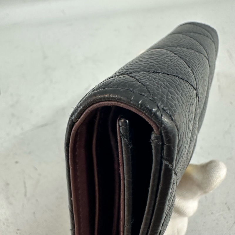 chanel A82288 黑荔枝皮金釦三折短夾-5