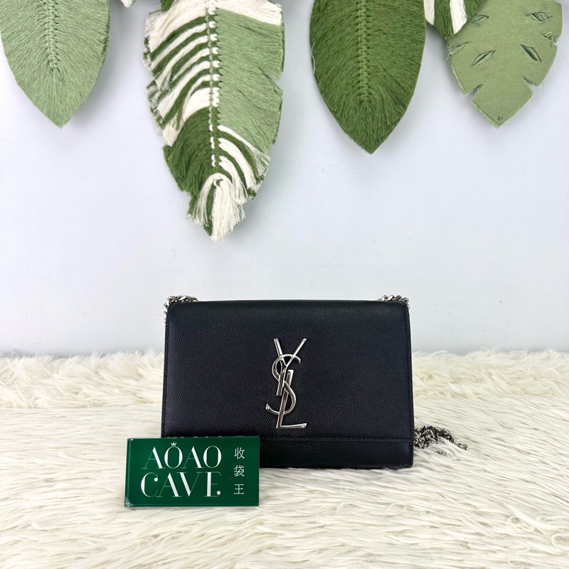 YSL KATE Small Size 黑色銀扣 魚子醬皮鏈條包-0