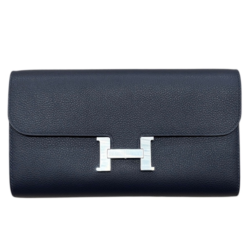 HERMES 愛馬仕 CONSTANCE TOGO 康康TOGO 肩背長夾 EVERCOLOR皮 深藍色 銀扣 Y刻-1
