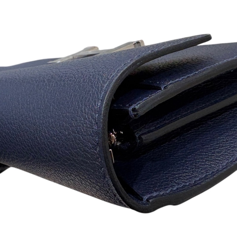 HERMES 愛馬仕 CONSTANCE TOGO 康康TOGO 肩背長夾 EVERCOLOR皮 深藍色 銀扣 Y刻-10