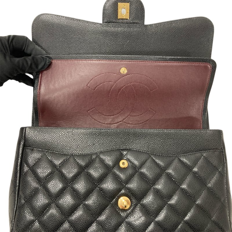 CHANEL 香奈兒 CHANEL CF30 Jumbo 雙翻蓋 荔枝牛皮 肩背包 黑色 金釦-11