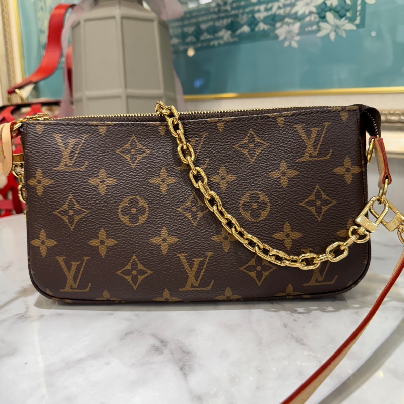 🌟新款可斜背麻將包🌟LV 原花PochetteAccessoires金釦肩斜背麻將包-2