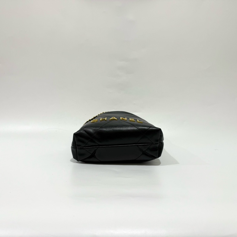 CHANEL 黑色牛皮金釦Mini22包AS3980-4