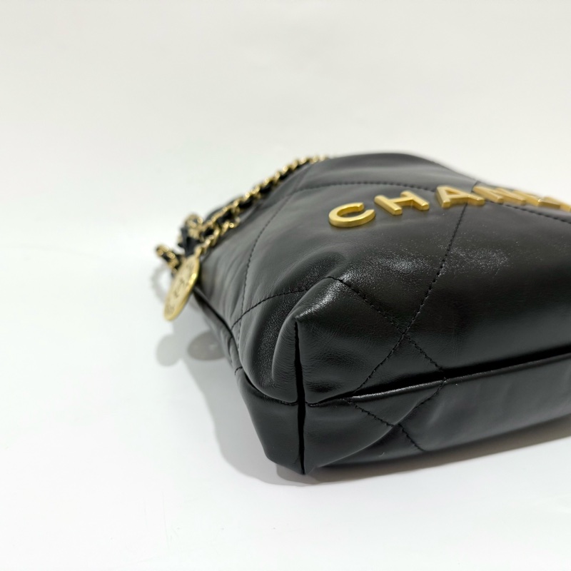 CHANEL 黑色牛皮金釦Mini22包AS3980-9
