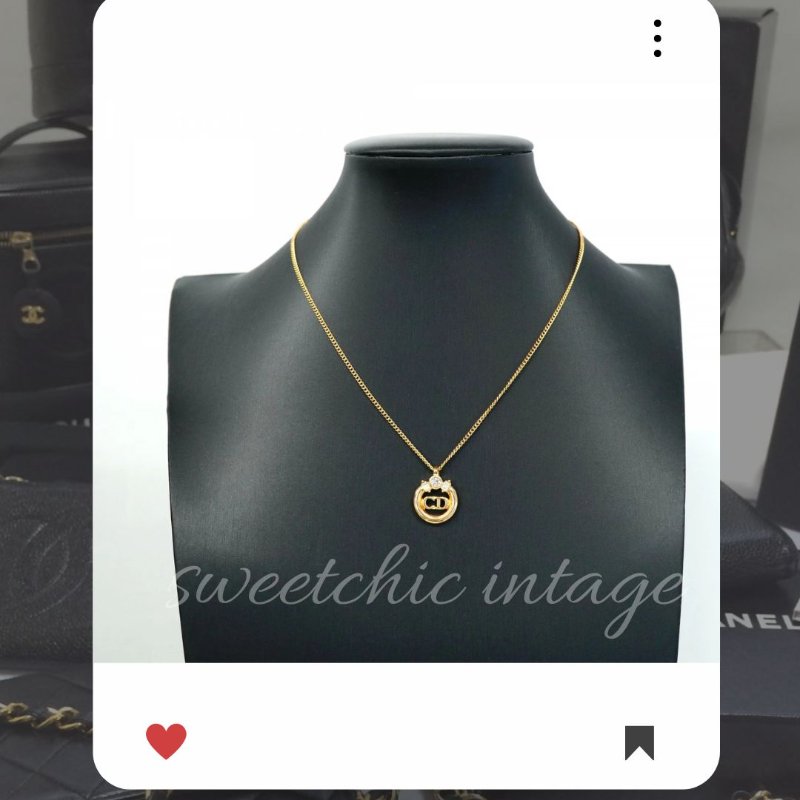 💖9月新品上架 🔥甜價 限時折扣 💖 ✨ChristianDior CD 圓形閃鑽 Logo necklace DIOR 金色水鑽頸鏈 經典DIOR 頸項款-3