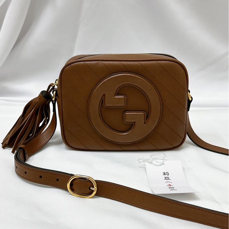 莉亞精品♡Gucci 742360 焦糖牛皮相機斜背包 九新美包-3