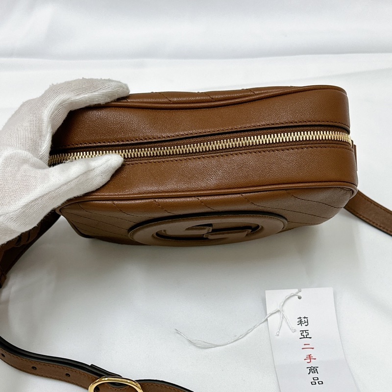 莉亞精品♡Gucci 742360 焦糖牛皮相機斜背包 九新美包-4