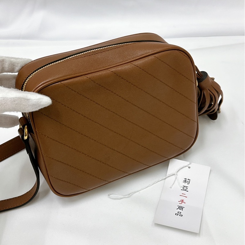 莉亞精品♡Gucci 742360 焦糖牛皮相機斜背包 九新美包-5