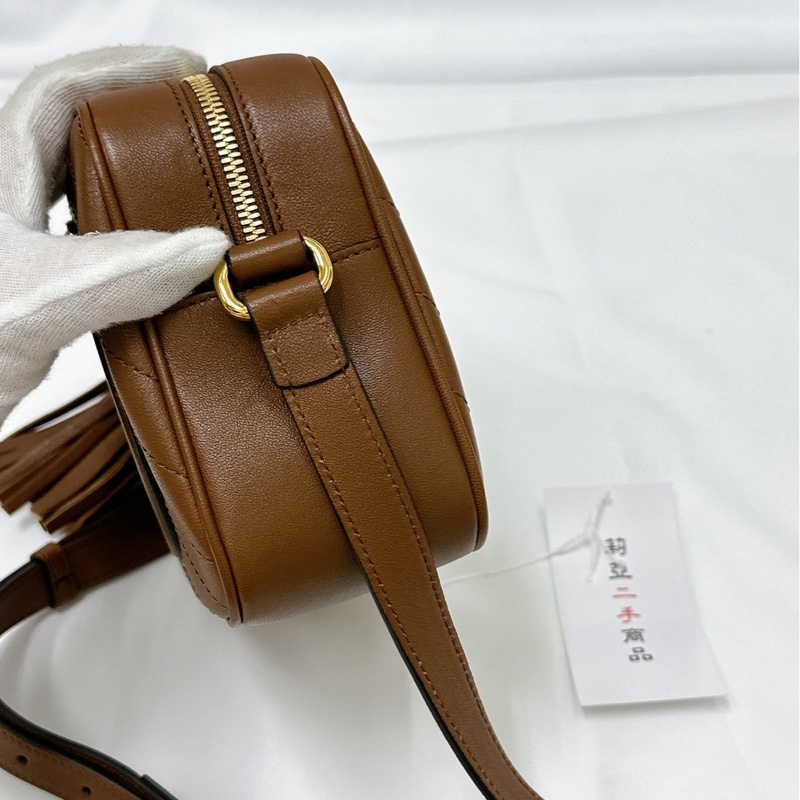 莉亞精品♡Gucci 742360 焦糖牛皮相機斜背包 九新美包-6