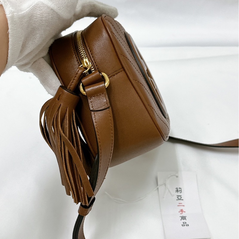 莉亞精品♡Gucci 742360 焦糖牛皮相機斜背包 九新美包-7