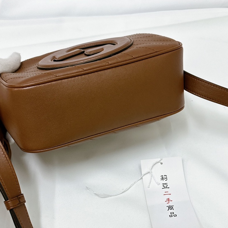 莉亞精品♡Gucci 742360 焦糖牛皮相機斜背包 九新美包-8