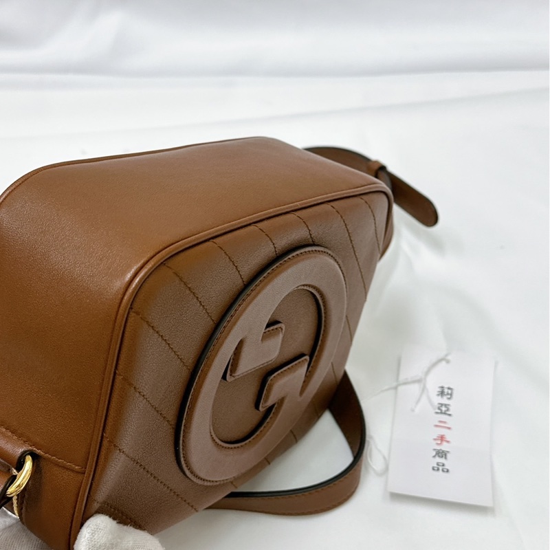 莉亞精品♡Gucci 742360 焦糖牛皮相機斜背包 九新美包-9