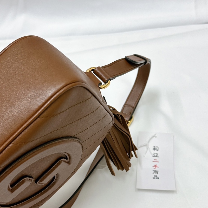 莉亞精品♡Gucci 742360 焦糖牛皮相機斜背包 九新美包-11