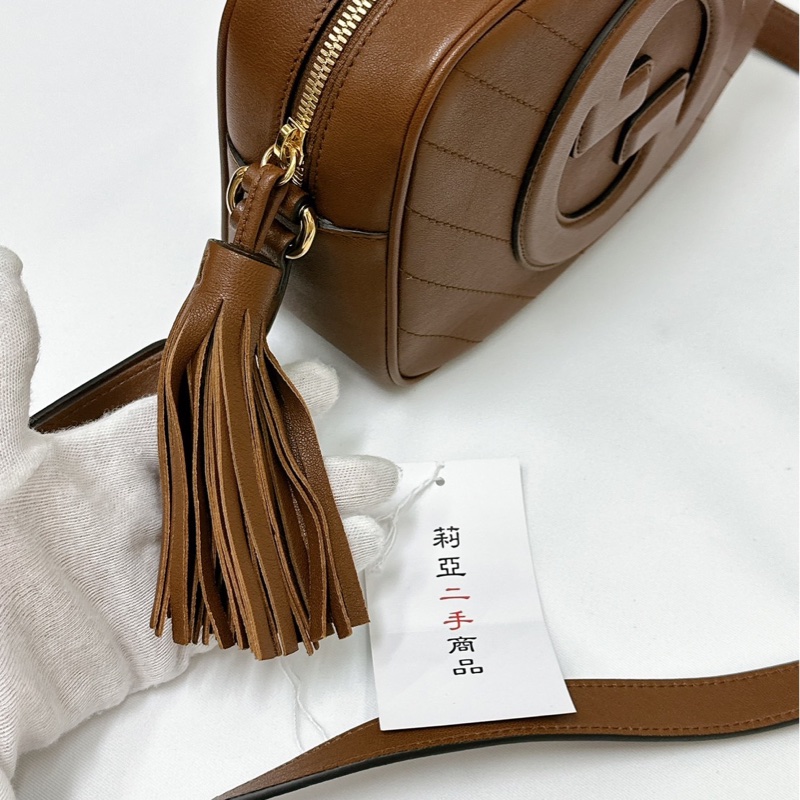 莉亞精品♡Gucci 742360 焦糖牛皮相機斜背包 九新美包-13