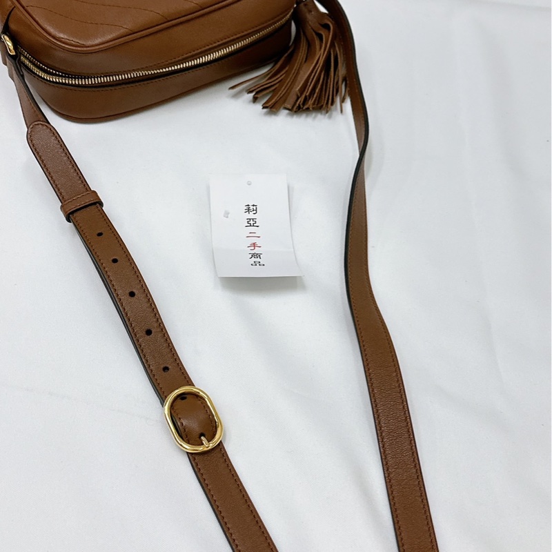 莉亞精品♡Gucci 742360 焦糖牛皮相機斜背包 九新美包-14
