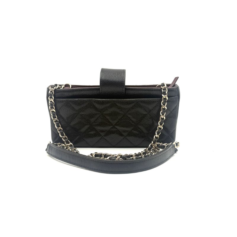 CHANEL  Phone holder with chain 菱格紋設計皮穿鏈肩帶 荔枝牛皮 手機袋-2