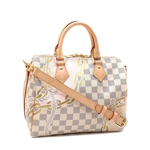 Louis Vuitton Damier Azur Speedy Bandouliere 手提包，尺寸 25，女款，N40473，航海繩鍊印花