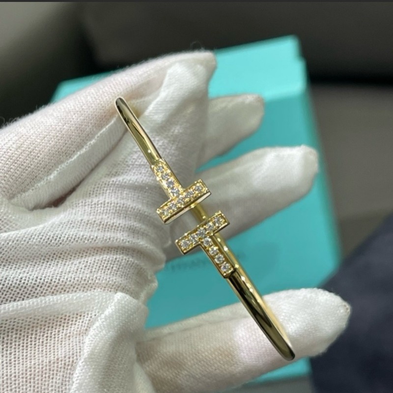蒂芬妮 Tiffany18k 黃金 鑽石手環M號 狀況不錯-0