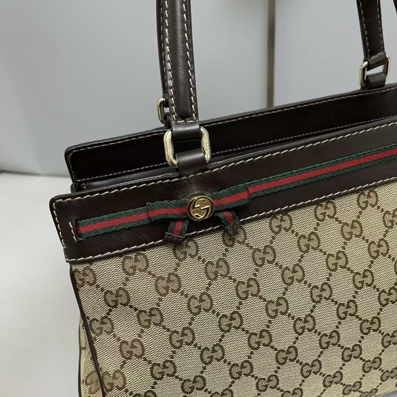 Gucci古馳 老花雙G蝴蝶結拼皮 手提包 肩背包-2