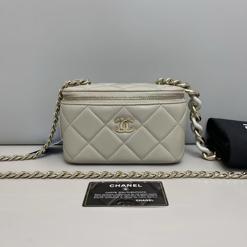 Chanel香奈兒 灰色全皮菱格盒子包 斜背包肩背包 31開-0