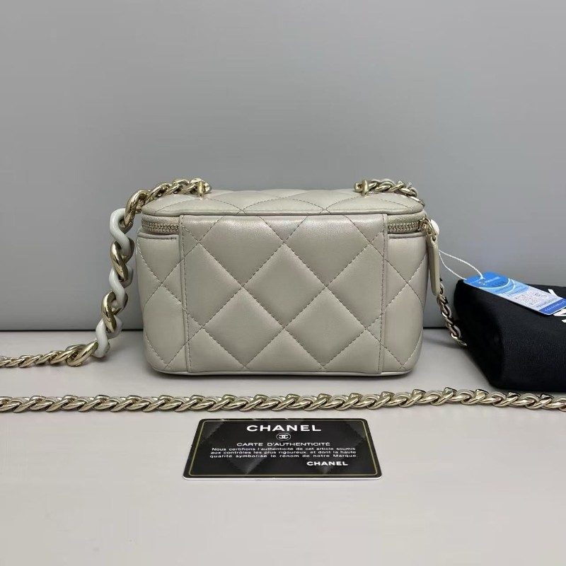 Chanel香奈兒 灰色全皮菱格盒子包 斜背包肩背包 31開-1