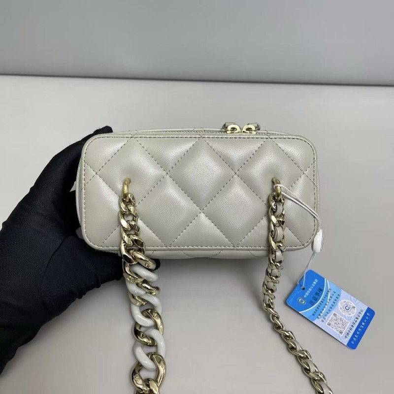 Chanel香奈兒 灰色全皮菱格盒子包 斜背包肩背包 31開-5