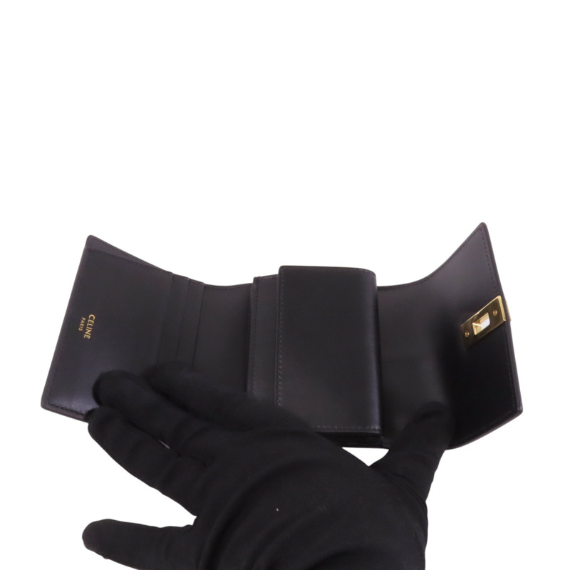 CELINE 牛皮皮革16 Trifold Wallet金扣短錢包-4