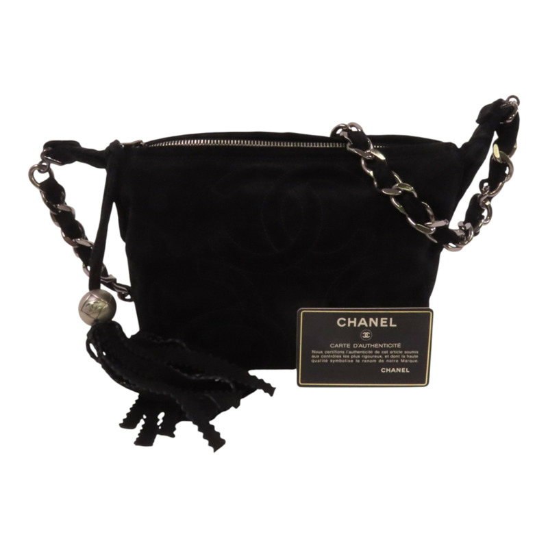 CHANEL 麂皮皮革Vintage Chain Shoulder Bag銀扣鏈帶肩背袋-9