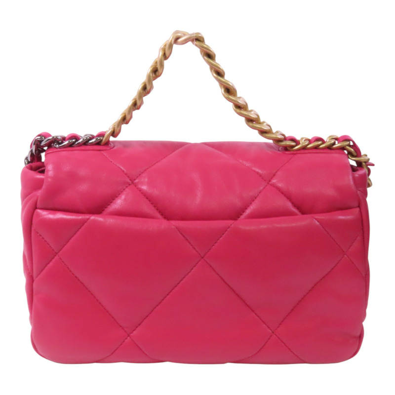 CHANEL 羊皮皮革C19金扣鏈帶手挽肩背兩用袋-1